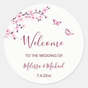Cherry Blossom Thank You Wedding Welcome Classic Round Sticker