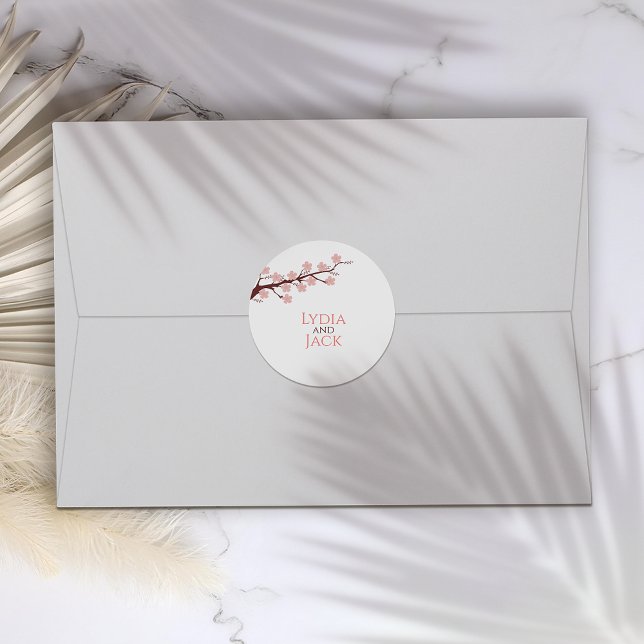 Cherry Blossom Themed Wedding Classic Round Sticker (Creator Uploaded)