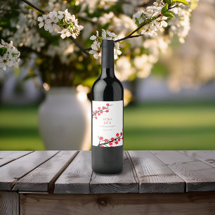 Cherry Blossom Themed Wedding Wine Label