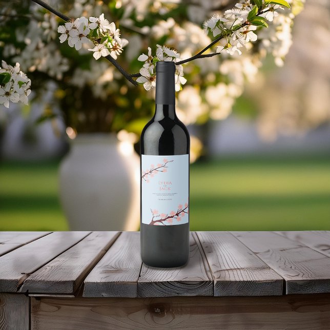 Cherry Blossom Themed Wedding Wine Label (Creator Uploaded)