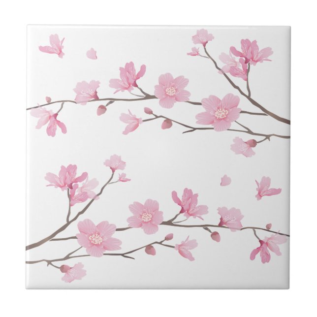 Cherry Blossom - Transparent-Background Ceramic Tile (Front)