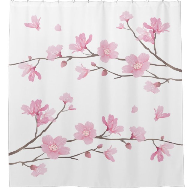 Cherry Blossom – Transparent Background Shower Curtain (Front)