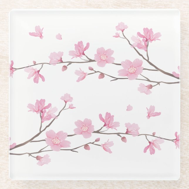 Cherry Blossom - Transparent Glass Coaster (Front)