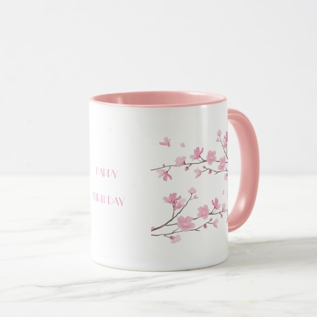 Cherry Blossom - Transparent-HAPPY BIRTHDAY Mug (Front Right)