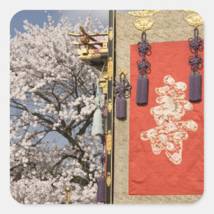 Cherry blossom tree and silk tapestry of square sticker