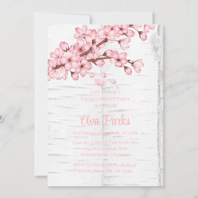 Cherry Blossom Tree Bark Bachelorette Party Invitation (Front)