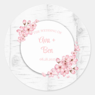 Cherry Blossom Tree Bark Wedding Classic Round Sticker