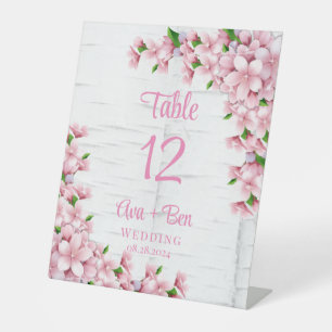 Cherry Blossom Tree Bark Wedding Table Number Pedestal Sign