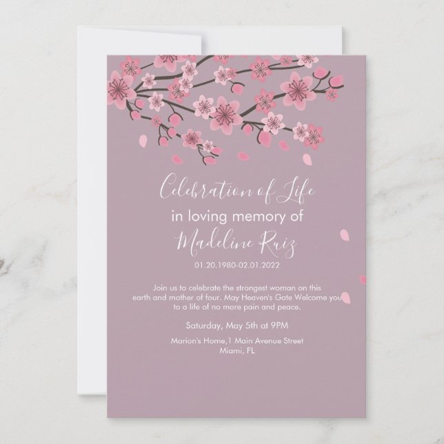  Cherry Blossom Tree Blush Celebration of Life Invitation (Front)