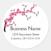 Cherry Blossom Tree Branch Round Address Labels