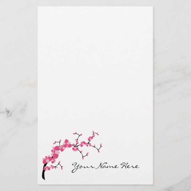 Cherry Blossom Tree Branch Stationery Design 1 (Front)