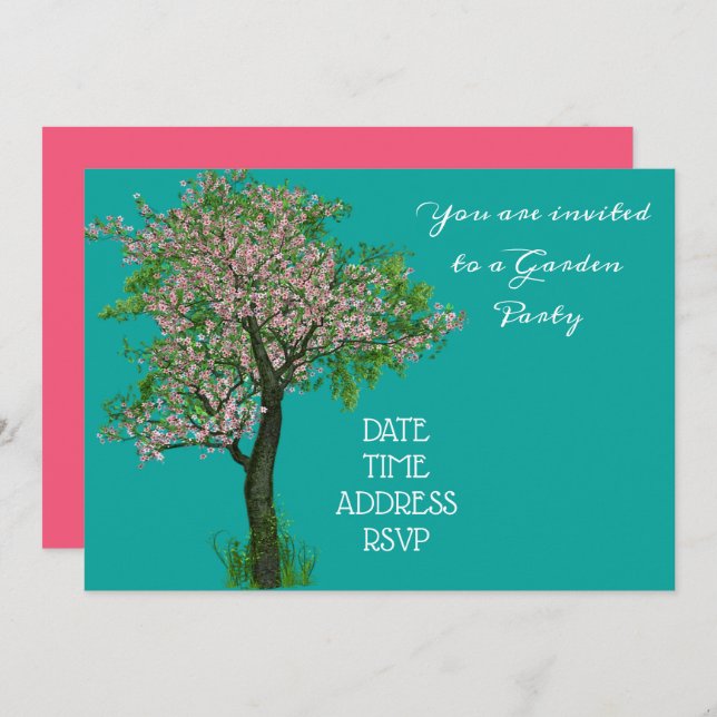 Cherry Blossom tree Garden party function Invitation (Front/Back)