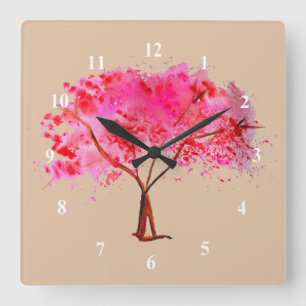 Cherry Blossom tree modern floral watercolor art Square Wall Clock