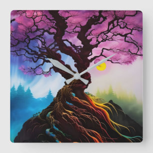 Cherry blossom Tree of life Square Wall Clock