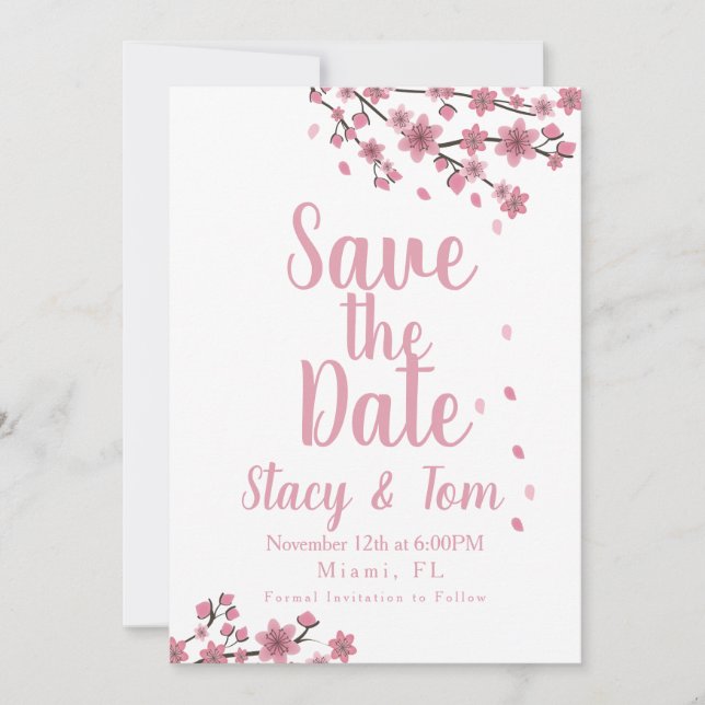 Cherry Blossom Tree Petals Save the Date Invitation (Front)