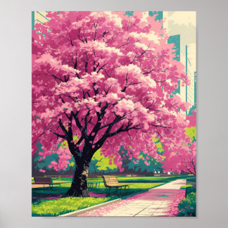 Cherry Blossom Tree Poster – Impressionist Spring