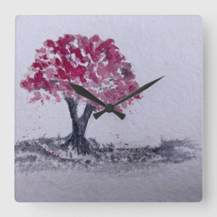 Cherry Blossom Tree Watercolour original artwork Square Wall Clock