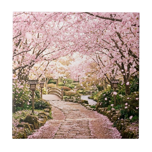 Cherry Blossom Trees Ceramic Tile (Front)