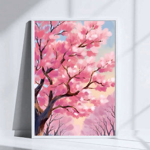 Cherry Blossom Trees Pink Floral Painting Art Poster