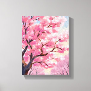 Cherry Blossom Trees Pink Floral Painting Canvas Print