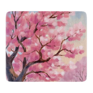 Cherry Blossom Trees Pink Floral Painting Cutting Board