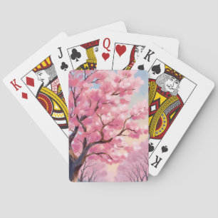 Cherry Blossom Trees Pink Floral Painting Playing Cards