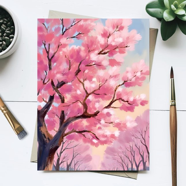 Cherry Blossom Trees Pink Floral Painting Postcard (Creator Uploaded)