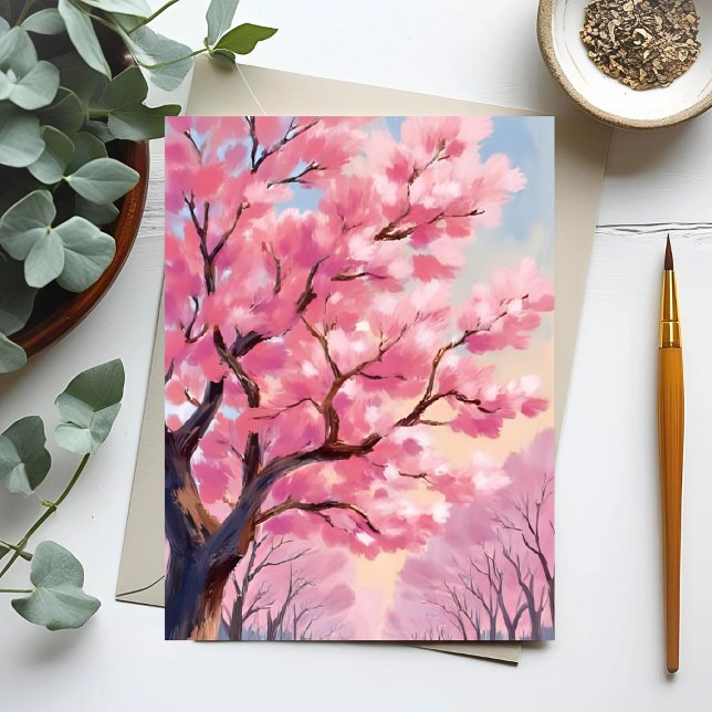 Cherry Blossom Trees Pink Floral Painting Postcard (Creator Uploaded)