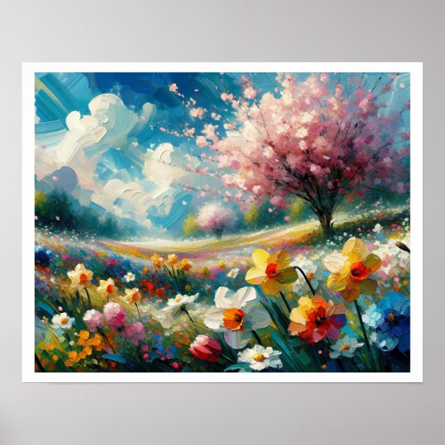 Cherry Blossom Vibrant Spring Flowers Abstract Art Poster (Front)