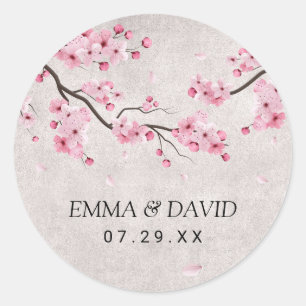 Cherry Blossom Vintage Pink Floral Wedding Classic Round Sticker