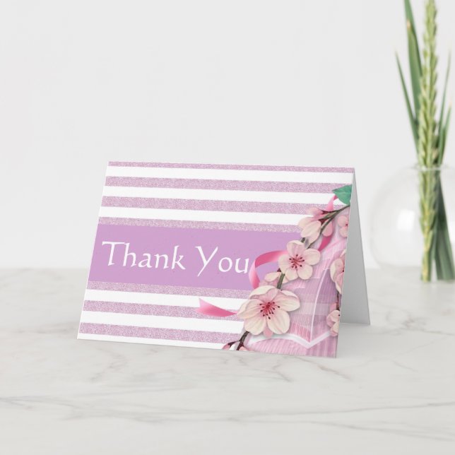 Cherry Blossom Vintage Princess Baby Thank You Card (Front)