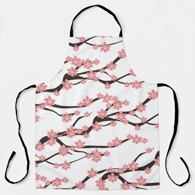 Cherry Blossom: Vintage White Seamless. Apron (Front)