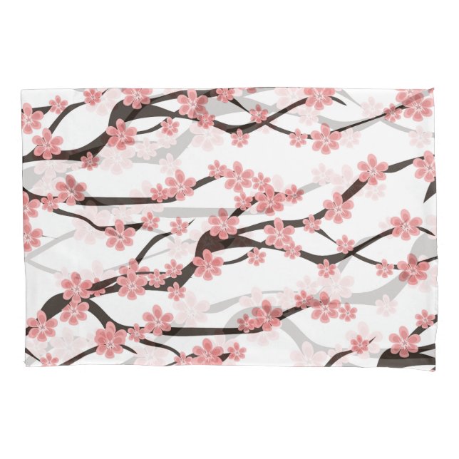 Cherry Blossom: Vintage White Seamless. Pillowcase (Front)