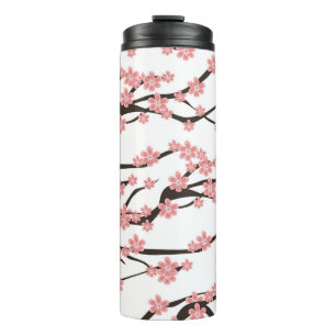 Cherry Blossom: Vintage White Seamless. Thermal Tumbler