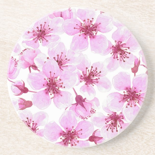 Cherry blossom watercolor coaster (Front)