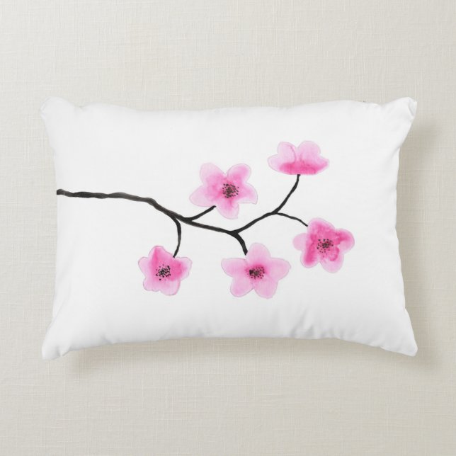 Cherry Blossom Watercolor Decorative Cushion (Front)