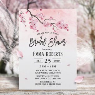 Cherry Blossom Watercolor Floral Bridal Shower Invitation