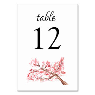 Cherry Blossom Watercolor Floral Pink Wedding Table Number