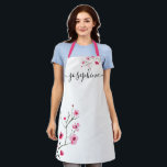 Cherry Blossom Watercolor flower Personalised Apron<br><div class="desc">Personalise this sweet apron with her name. Pink and red cherry blossom, watercolor flowers, original painting by designer Lorena Depante. This apron features an elegant font with a trendy embellishment at the ends is sure to be a treasured gift. Pro Tip: keep the little squares in front and at the...</div>