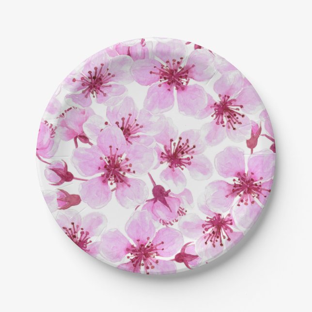Cherry blossom watercolor paper plate (Front)