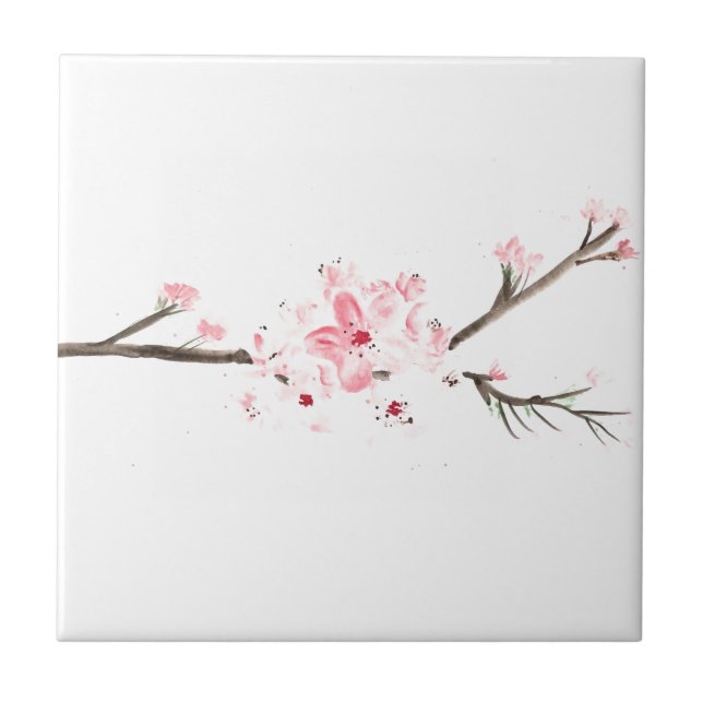 Cherry blossom watercolor pink floral nature  ceramic tile (Front)