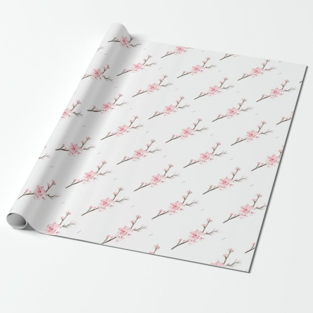 Cherry blossom watercolor pink pattern Japanese  Wrapping Paper (Unrolled)