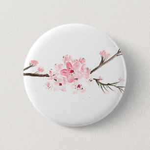 Cherry blossom watercolour 6 cm round badge
