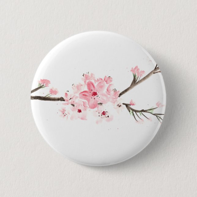 Cherry blossom watercolour 6 cm round badge (Front)