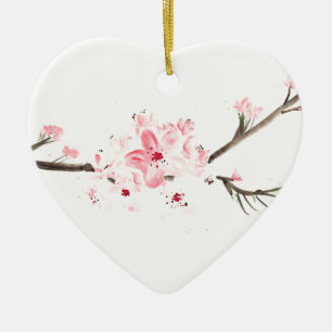 Cherry blossom watercolour ceramic ornament