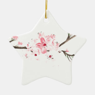 Cherry blossom watercolour ceramic ornament