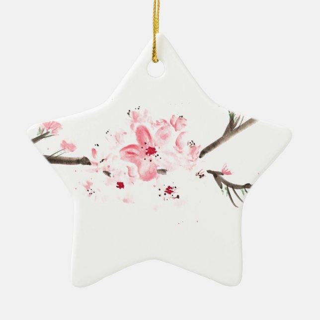 Cherry blossom watercolour ceramic ornament (Front)