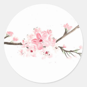 Cherry blossom watercolour classic round sticker