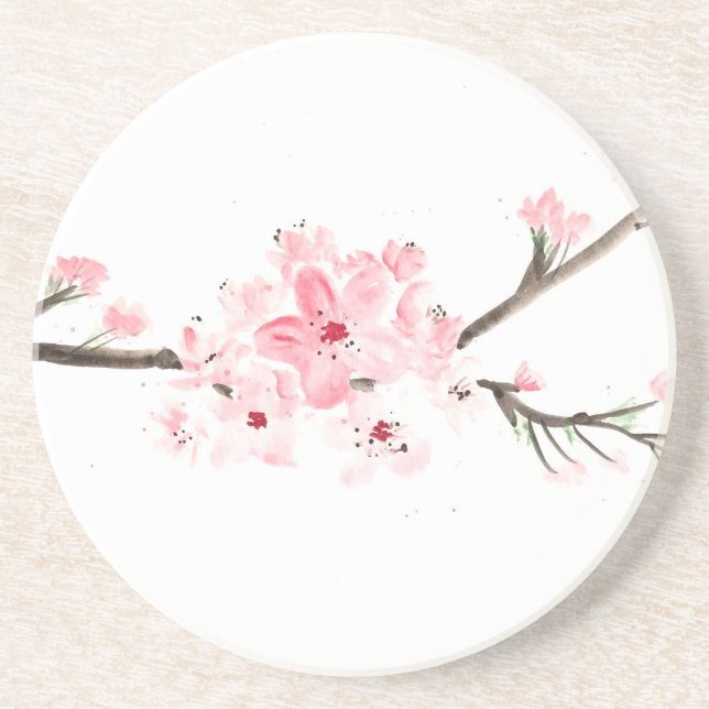 Cherry blossom watercolour coaster (Front)