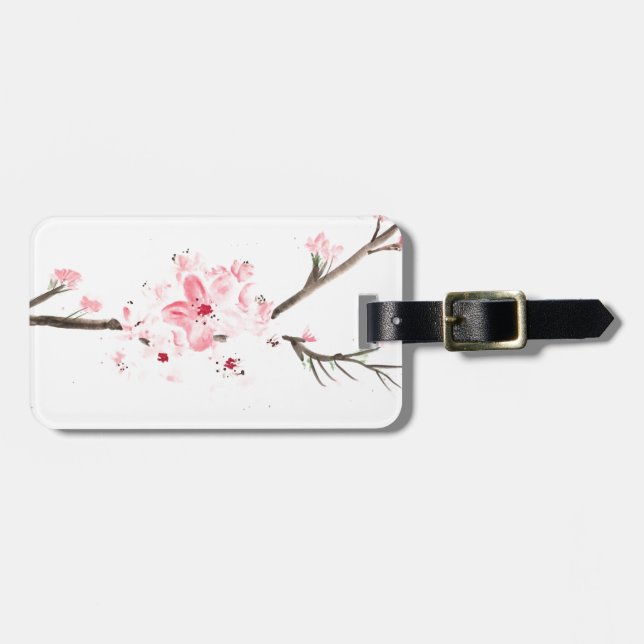 Cherry blossom watercolour luggage tag (Front Horizontal)